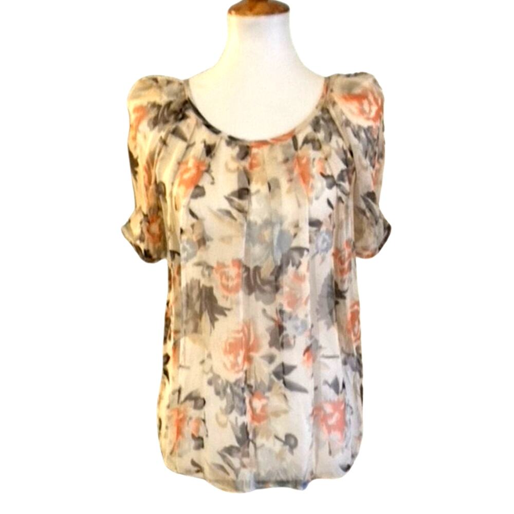 Joie Sheer Silk Floral Blouse S — Adjustable Back Tie, Like New